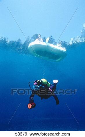 Stock Photo - Scuba diver swimming underwater . Fotosearch