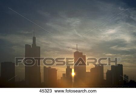 Stock Image - Skyscrapers in city, Frankfurt, Hesse, Germany . Fotosearch