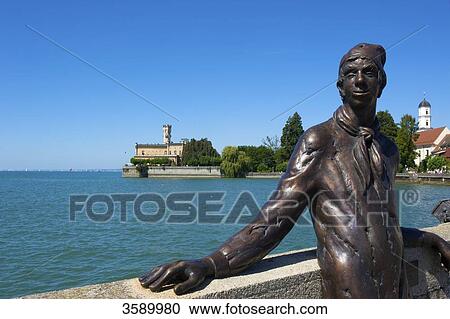 Statue and Castle Montfort, Langenargen, Baden-Wuerttemberg, Germany, Europe View Large Photo Image Stock Image - Statue and Castle Montfort, Langenargen, Baden-Wuerttemberg, Germany, Europe . Fotosearch
