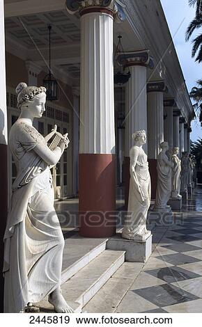 Statues in courtyard of palace, Villa Achillion, Corfu, Ionian Islands, Greece View Large Photo Image Stock Photo - Statues in courtyard of palace, Villa Achillion, Corfu, Ionian Islands, Greece . Fotosearch