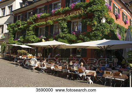 Street cafe, Meersburg, Baden-Wuerttemberg, Germany, Europe View Large Photo Image Stock Image - Street cafe, Meersburg, Baden-Wuerttemberg, Germany, Europe . Fotosearch