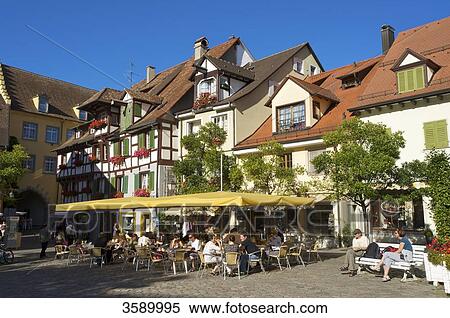 Stock Photography - Street cafe, Meersburg, Baden-Wuerttemberg, Germany, Europe . Fotosearch
