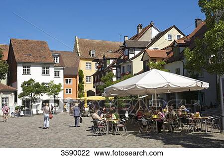 Stock Image - Street cafe, Schlossplatz, Meersburg, Baden-Wuerttemberg, Germany, Europe . Fotosearch