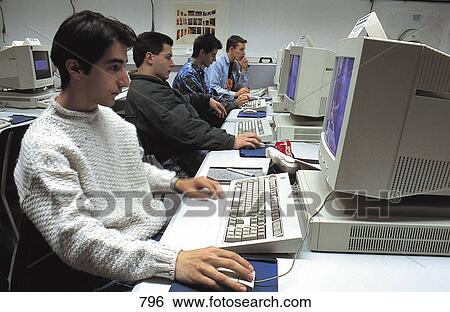Stock Photograph - Students working on computer in internet cafe of university, Johann Wolfgang Goethe University, Frankfurt, Germany . Fotosearch