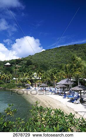 Stock Photo - Sunshade on the beach, Bitter End Yacht Club, Virgin Gorda, British Virgin Islands . Fotosearch