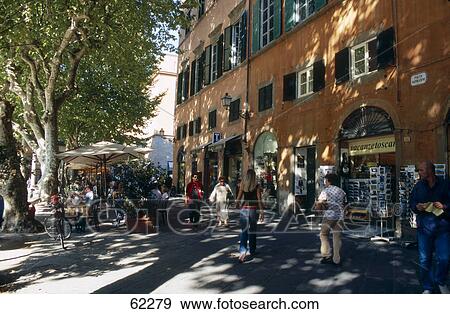 Stock Photo - Tourists at market, Lucca, Tuscany, Italy . Fotosearch