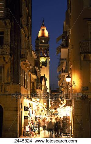 Picture - Tourists at street market, Corfu, Ionian Islands, Greece . Fotosearch