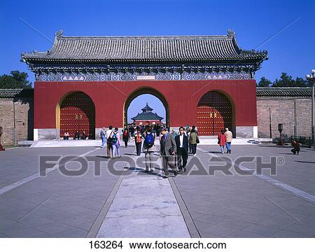 Tourists in front of gate, Chengzhen Gate, Temple Of Heaven, Beijing, China View Large Photo Image Picture - Tourists in front of gate, Chengzhen Gate, Temple Of Heaven, Beijing, China . Fotosearch