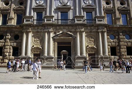 Tourists in front of palace, Palacio de Carlos V, Alhambra, Granada, Andalusia, Spain View Large Photo Image Stock Photograph - Tourists in front of palace, Palacio de Carlos V, Alhambra, Granada, Andalusia, Spain . Fotosearch
