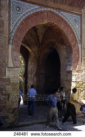 Tourists near archway of fort, Alhambra, Granada, Granada Province, Andalusia, Spain  View Large Photo Image Stock Image - Tourists near archway of fort, Alhambra, Granada, Granada Province, Andalusia, Spain . Fotosearch