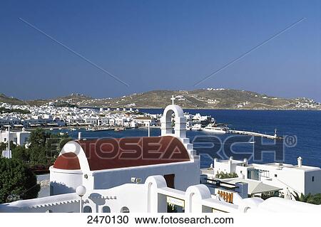 Town at seaside, Mykonos, Aegean Islands, Cyclades Islands, Greece View Large Photo Image Stock Image - Town at seaside, Mykonos, Aegean Islands, Cyclades Islands, Greece . Fotosearch