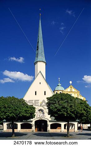 Trees in front of church, Gnadenkapelle, Kapellplatz, Altotting, Upper Bavaria, Bavaria, Germany View Large Photo Image Stock Photo - Trees in front of church, Gnadenkapelle, Kapellplatz, Altotting, Upper Bavaria, Bavaria, Germany . Fotosearch