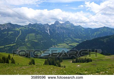 Stock Photograph - View from Neunerkoepfle to Haldensee, Tyrol, Austria, Europe . Fotosearch