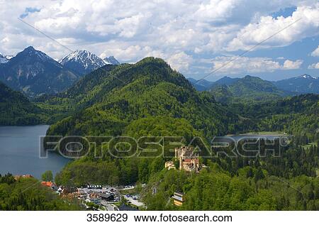 View to Castle Hohenschwangau and Alpsee, Bavaria, Germany, Europe View Large Photo Image Stock Photo - View to Castle Hohenschwangau and Alpsee, Bavaria, Germany, Europe . Fotosearch