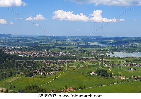 Stock Photo - View to Fuessen and onto Forggensee, Bavaria, Germany, Europe . Fotosearch