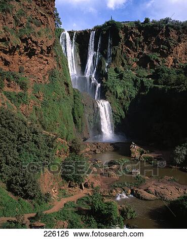 Waterfall in forest, Ouzoud Falls, Azilal, Morocco View Large Photo Image Stock Photograph - Waterfall in forest, Ouzoud Falls, Azilal, Morocco . Fotosearch