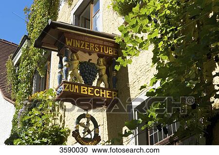 Stock Image - Wine tavern, Meersburg, Baden-Württemberg, Germany, Europe . Fotosearch