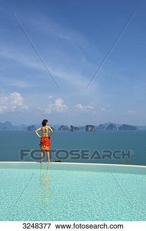 Woman standing at pool, Evason Six Senses Hideaway, Yao Noi, Thailand View Large Photo Image Stock Photo - Woman standing at pool, Evason Six Senses Hideaway, Yao Noi, Thailand . Fotosearch