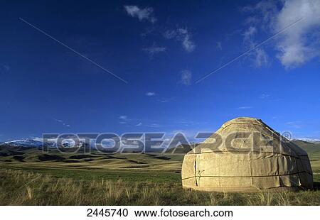 Yurt in hilly meadow, Kyrgyzstan  View Large Photo Image Stock Image - Yurt in hilly meadow, Kyrgyzstan . Fotosearch