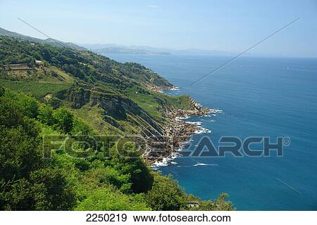 Aerial view of coastline, Basque Provinces, Spain View Large Photo Image Stock Photo - Aerial view of coastline, Basque Provinces, Spain . Fotosearch