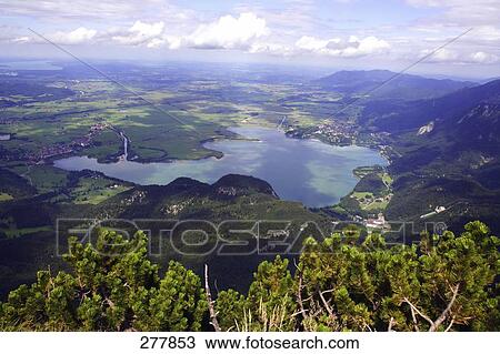 Aerial view of lake, Mt Herzogstand, Kochelsee, Bavaria, Germany View Large Photo Image Stock Image - Aerial view of lake, Mt Herzogstand, Kochelsee, Bavaria, Germany . Fotosearch