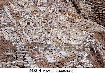 Picture - Aerial view of salt mine, Urubamba Valley, Peru . Fotosearch