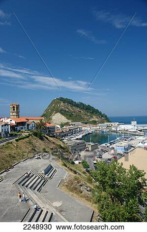 Stock Image - Aerial view of tourists near steps of coast, Spain . Fotosearch