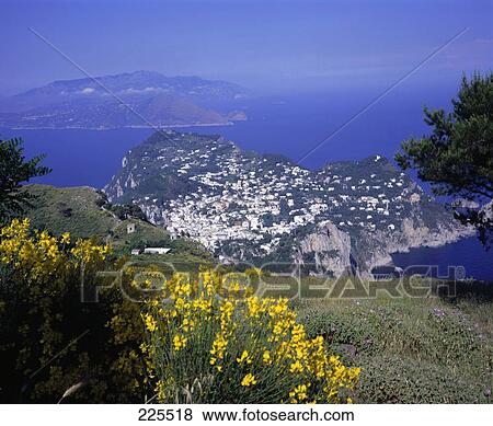 Aerial view of town on cliff, Capri, Italy View Large Photo Image Stock Photo - Aerial view of town on cliff, Capri, Italy . Fotosearch