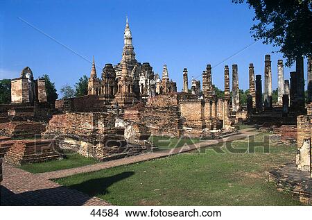 Ancient stupas under blue sky, Wat Mahathat, Sukhothai, Thailand View Large Photo Image Picture - Ancient stupas under blue sky, Wat Mahathat, Sukhothai, Thailand . Fotosearch