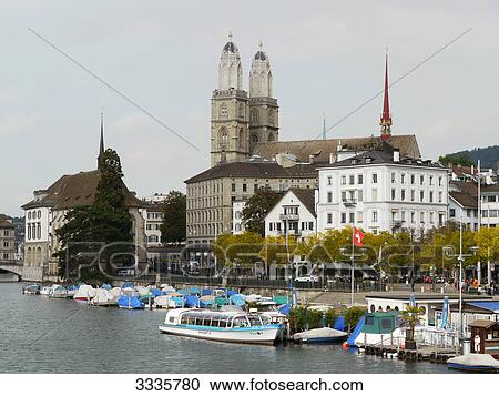 Boats at riverside, Zurich, Switzerland View Large Photo Image Stock Image - Boats at riverside, Zurich, Switzerland . Fotosearch