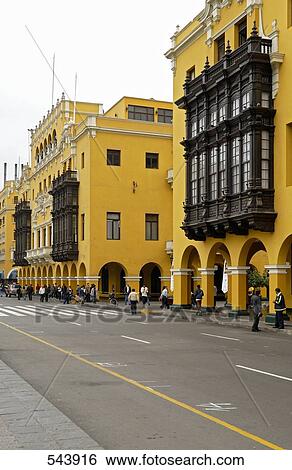 Buildings along road, Plaza Mayor, Lima, Peru View Large Photo Image Stock Photograph - Buildings along road, Plaza Mayor, Lima, Peru . Fotosearch