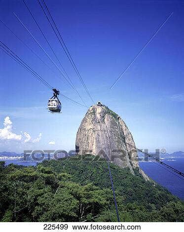 Cable car moving from cliff on cable, Brazil View Large Photo Image Stock Photo - Cable car moving from cliff on cable, Brazil . Fotosearch