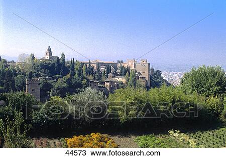 Castle on hill, Alhambra, Granada, Andalusia, Spain View Large Photo Image Stock Image - Castle on hill, Alhambra, Granada, Andalusia, Spain . Fotosearch
