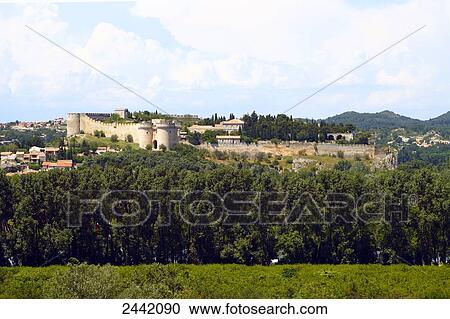Stock Image - Castle on hill, Forte St Andre, Villeneuve-les-Avignon, Provence-Alpes-Cote d'Azur, France . Fotosearch