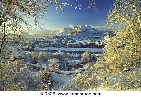 Castle On Hill Hohensalzburg Fortress Salzburg Austria Stock Photograph 489426 Fotosearch