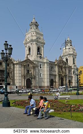 Stock Photography - Cathedral at town square, Plaza-De-Armas, Lima, Lima Province, Lima Region, Peru . Fotosearch