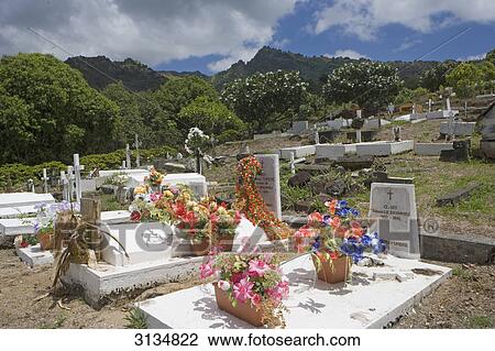 Stock Image - Cemetery, Atuona, Hiva Oa, French Polynesia . Fotosearch