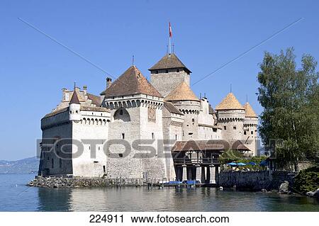 Chillon Castle and Lake Geneva, Montreux, Suisse View Large Photo Image Stock Image - Chillon Castle and Lake Geneva, Montreux, Suisse . Fotosearch