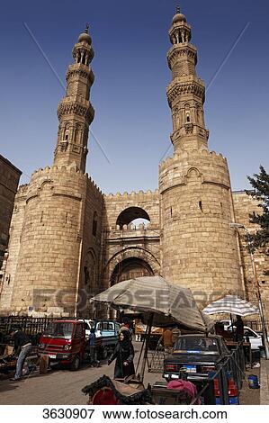 City gate Bab Zuweila, Cairo Egypt View Large Photo Image Stock Photo - City gate Bab Zuweila, Cairo Egypt . Fotosearch