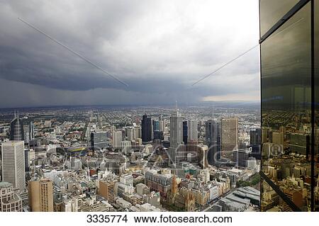 Picture - City view of Melbourne, Australia, bird's eye view . Fotosearch