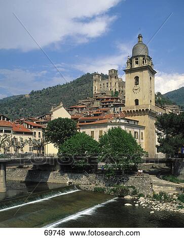 Stock Photo - Clock tower at waterfront, Italy . Fotosearch