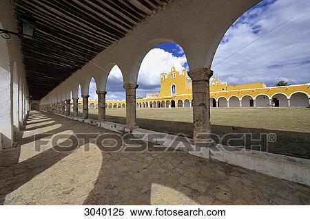 Cloister of the Franciscan Monastery of San Antonio (Santuario de la Virgen) in Izamal, Mexico View Large Photo Image Stock Photography - Cloister of the Franciscan Monastery of San Antonio (Santuario de la Virgen) in Izamal, Mexico . Fotosearch