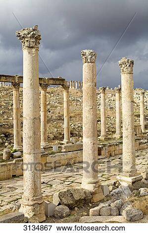 Colonnade, Gerasa, Jordan View Large Photo Image Stock Photo - Colonnade, Gerasa, Jordan . Fotosearch