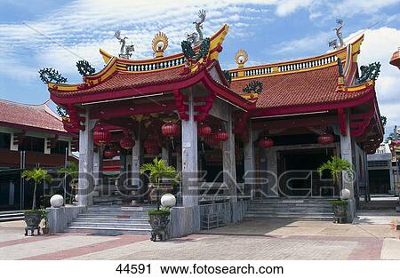 Stock Image - Entrance of temple, Jui Tui Temple, Phuket, Thailand . Fotosearch