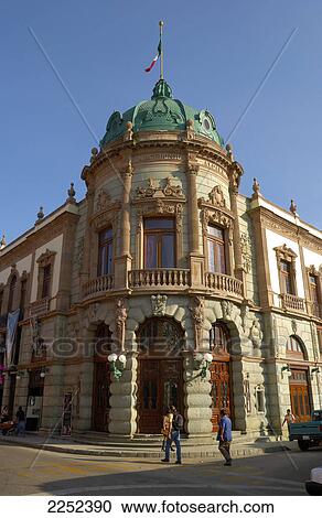 Stock Image - Facade of entertainment building, El Teatro Macedonio Alcala, Oaxaca, Mexico . Fotosearch