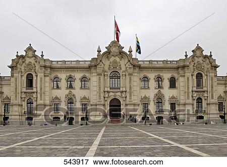 Stock Photo - Facade of government building, Palacio De Gobierno, Lima, Lima Province, Lima Region, Peru . Fotosearch