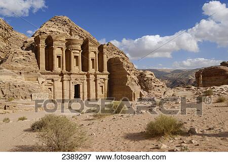 Facade of monastery, Petra, Wadi Musa, Jordan View Large Photo Image Stock Photo - Facade of monastery, Petra, Wadi Musa, Jordan . Fotosearch