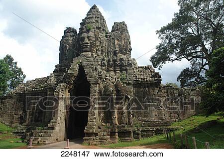 Facade of old ruins of temple, Bayon Temple, Angkor Wat, Cambodia View Large Photo Image Stock Photo - Facade of old ruins of temple, Bayon Temple, Angkor Wat, Cambodia . Fotosearch