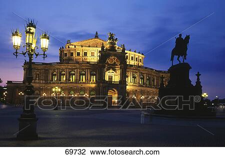 Facade of opera house at night, Semperoper, Dresden, Saxony, Germany View Large Photo Image Stock Image - Facade of opera house at night, Semperoper, Dresden, Saxony, Germany . Fotosearch