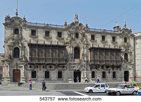 Facade of palace in city, Archbishops Palace, Lima, Lima Province, Lima Region, Peru View Large Photo Image Stock Photo - Facade of palace in city, Archbishops Palace, Lima, Lima Province, Lima Region, Peru . Fotosearch